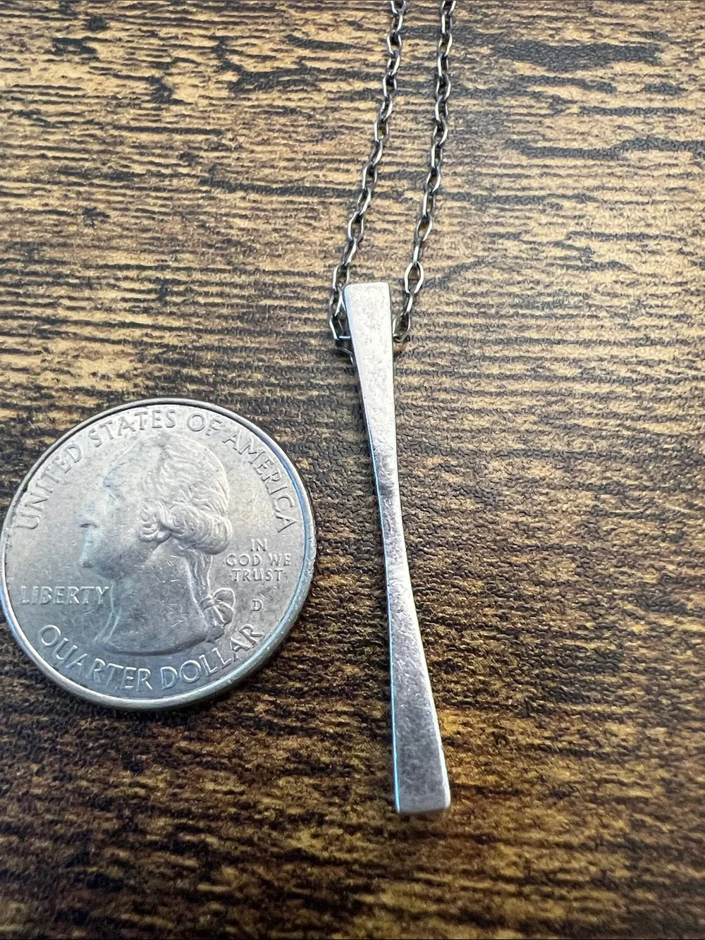 Sterling Silver  Nepal Minimalist Bar Pendant Necklace - Silver